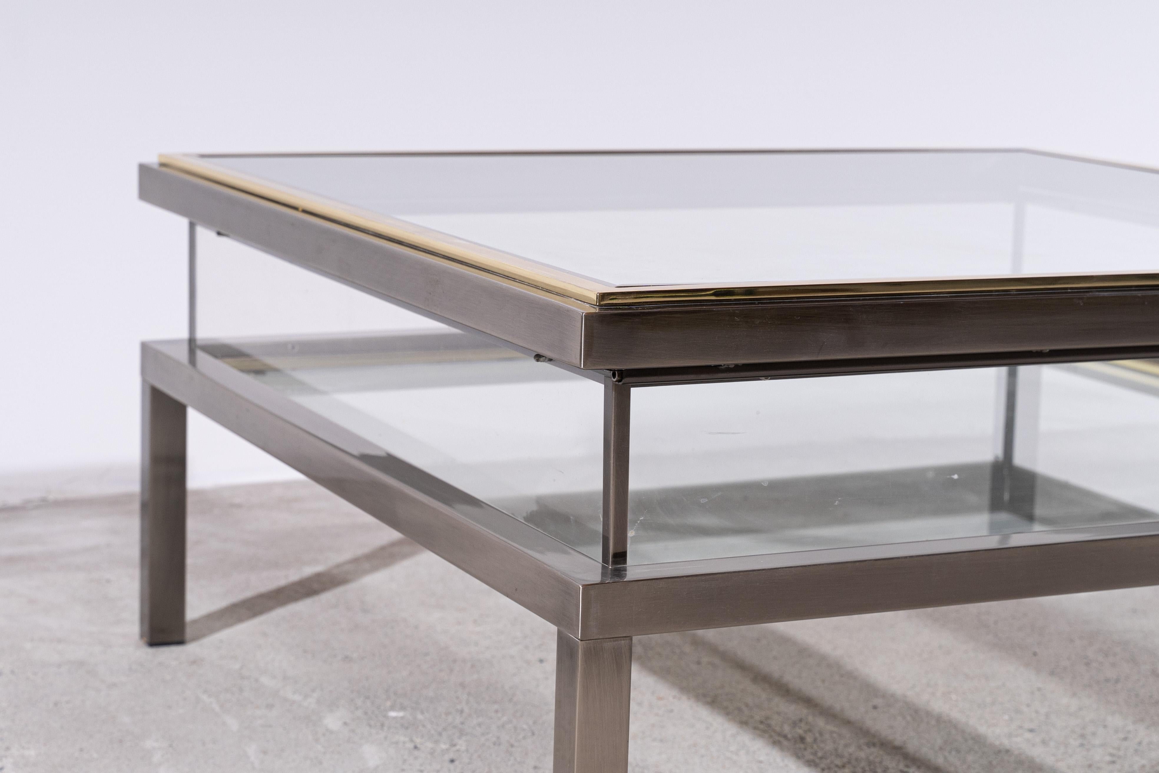 French Maison Jansen, Coffee Table,  Brass, France, Glass, Sliding Top
