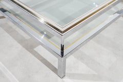Maison Jansen, Coffee Table, Chrom Brass, France, Glass, Sliding Top