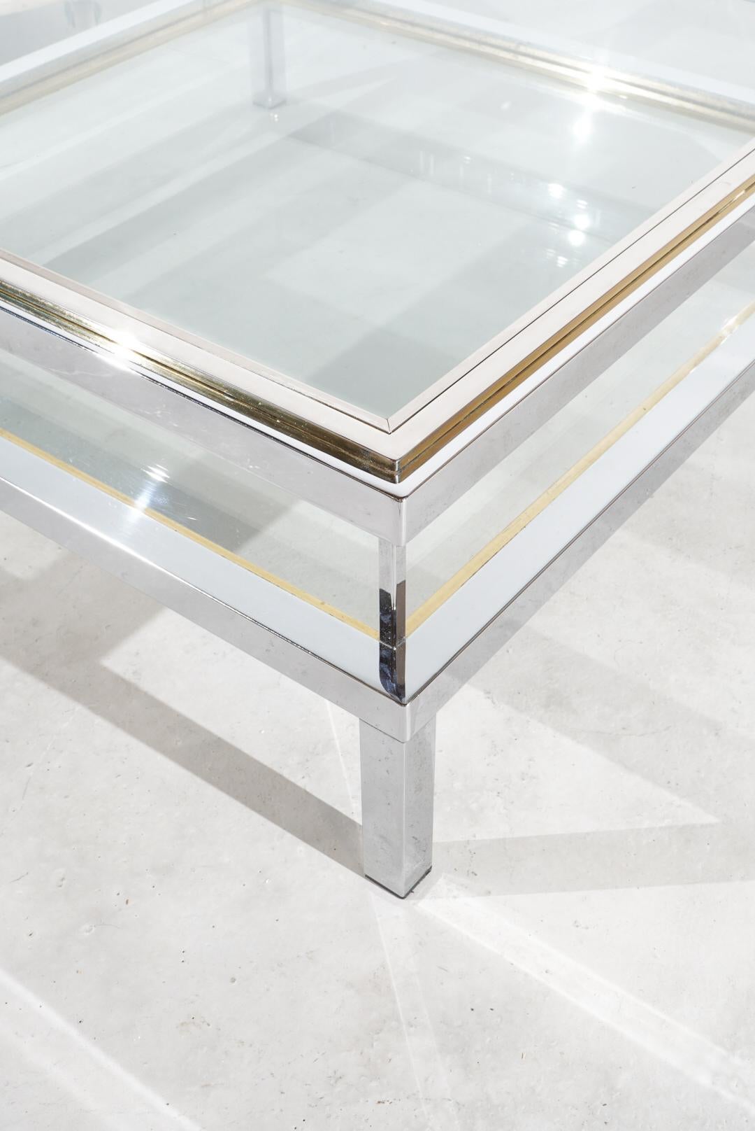 Maison Jansen, Coffee Table, Chrom Brass, France, Glass, Sliding Top For Sale 2