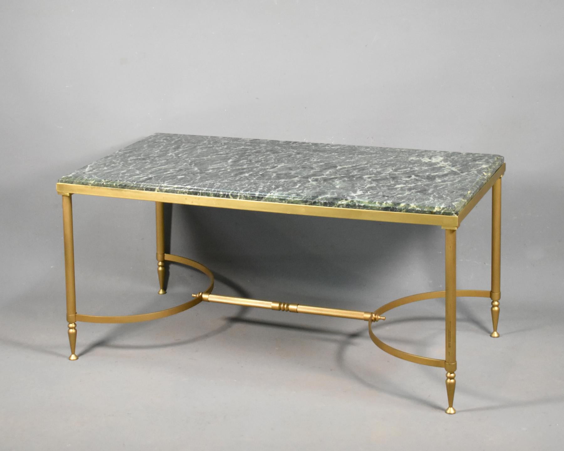 Neoclassical Maison Jansen Coffee Table with Green Marble Top, 1960 For Sale