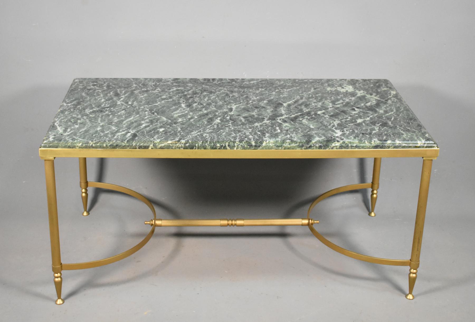 French Maison Jansen Coffee Table with Green Marble Top, 1960 For Sale