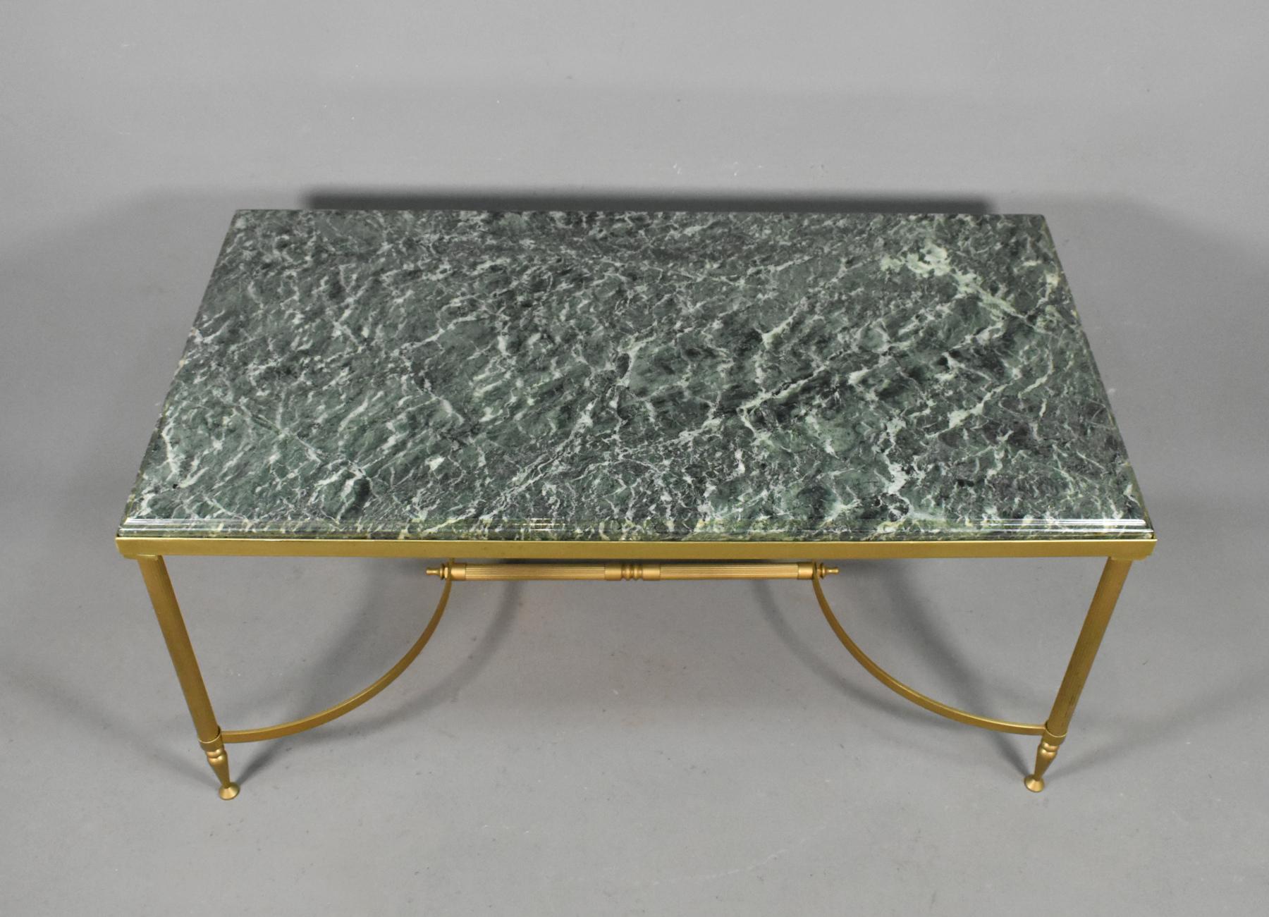 Gilt Maison Jansen Coffee Table with Green Marble Top, 1960 For Sale