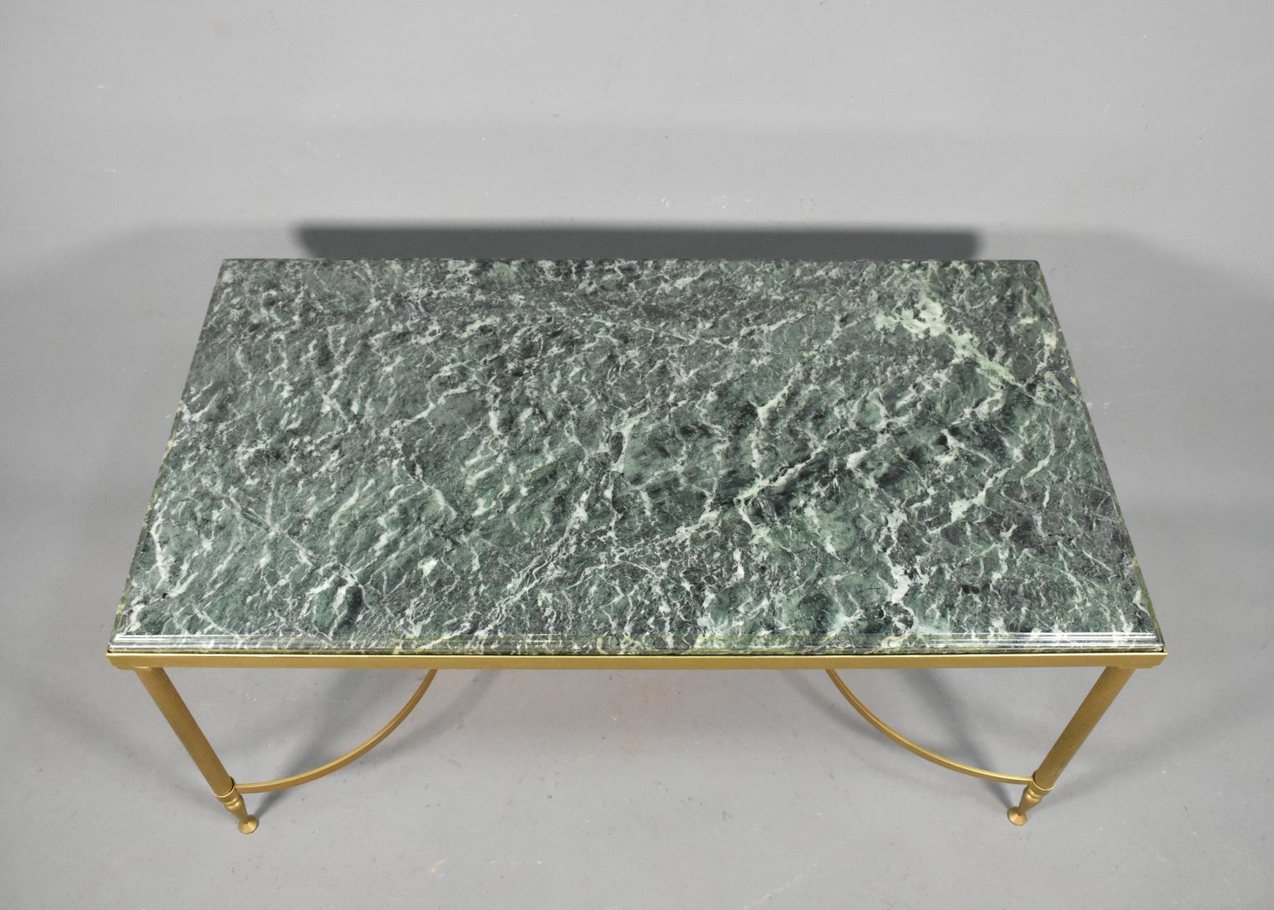 Maison Jansen Coffee Table with Green Marble Top, 1960 In Good Condition For Sale In SAINTE-COLOMBE, FR