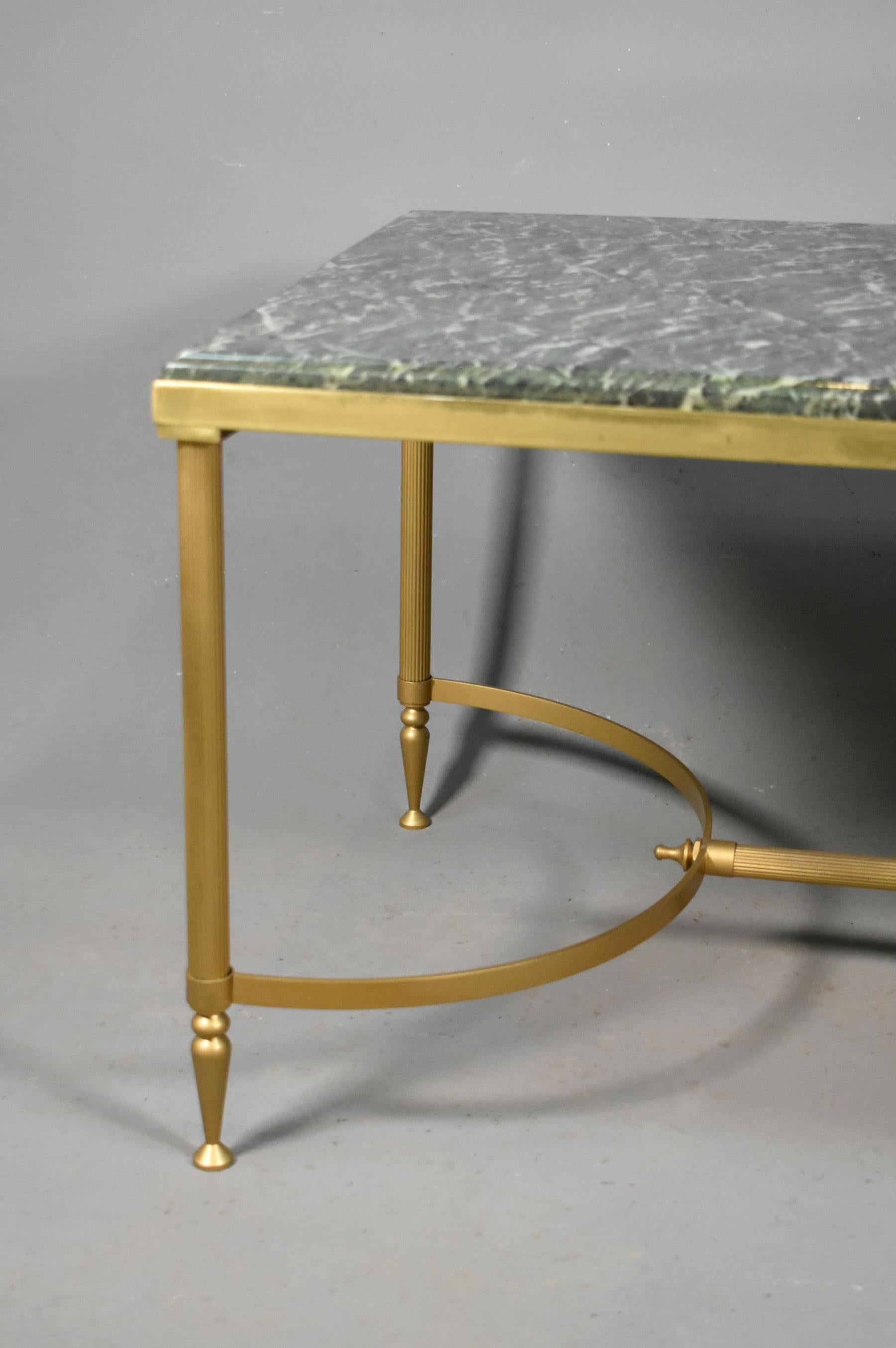 Metal Maison Jansen Coffee Table with Green Marble Top, 1960 For Sale