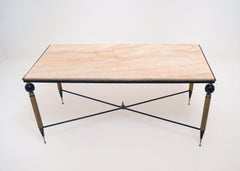 Maison Jansen Coffeetable in Iron and Brass with Marble Top, 1950s