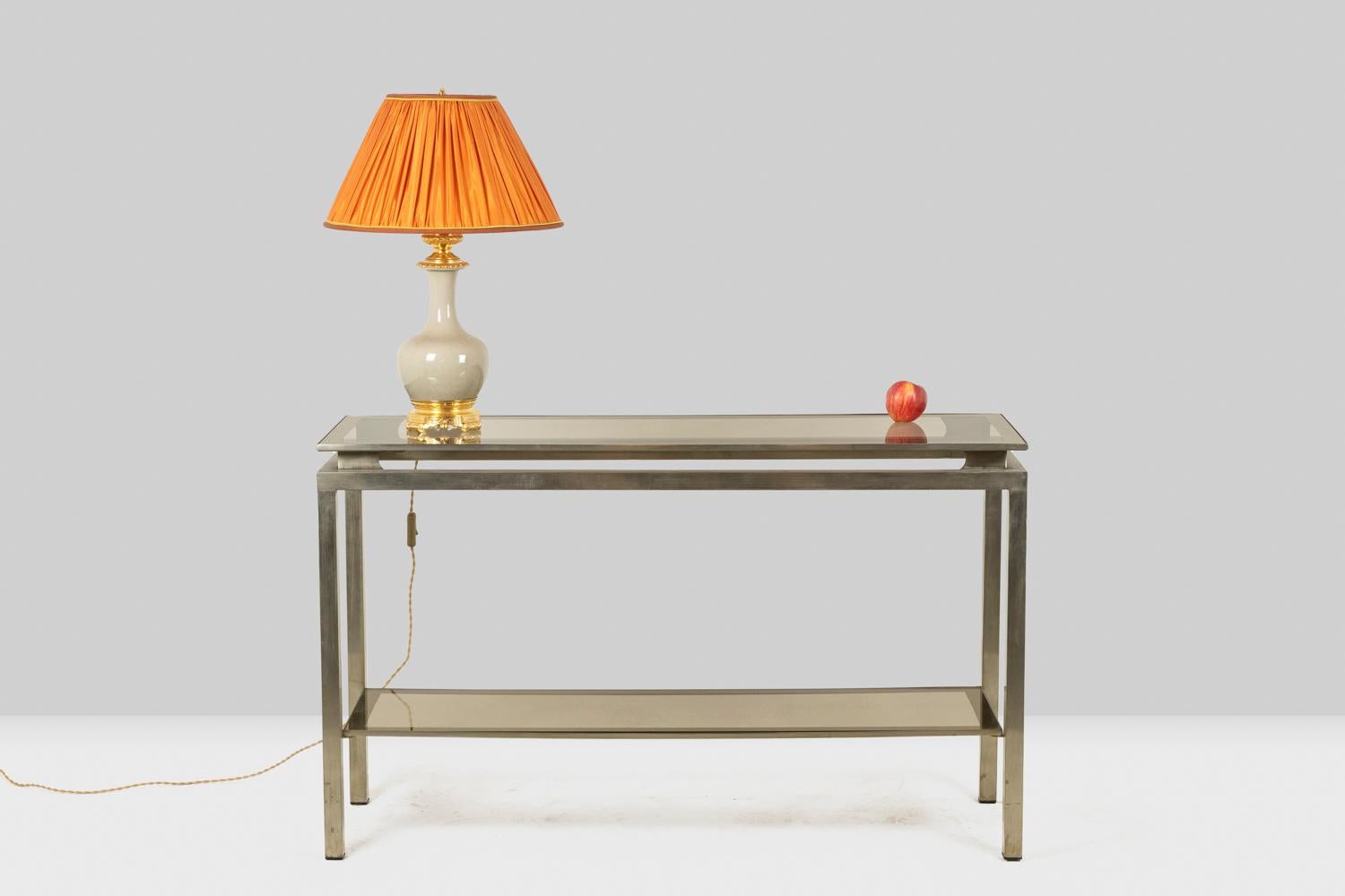 Maison Jansen, Console in brushed metal and glass, 1970s For Sale 6
