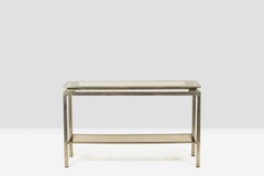Maison Jansen, Console in metallo spazzolato e vetro, anni '70