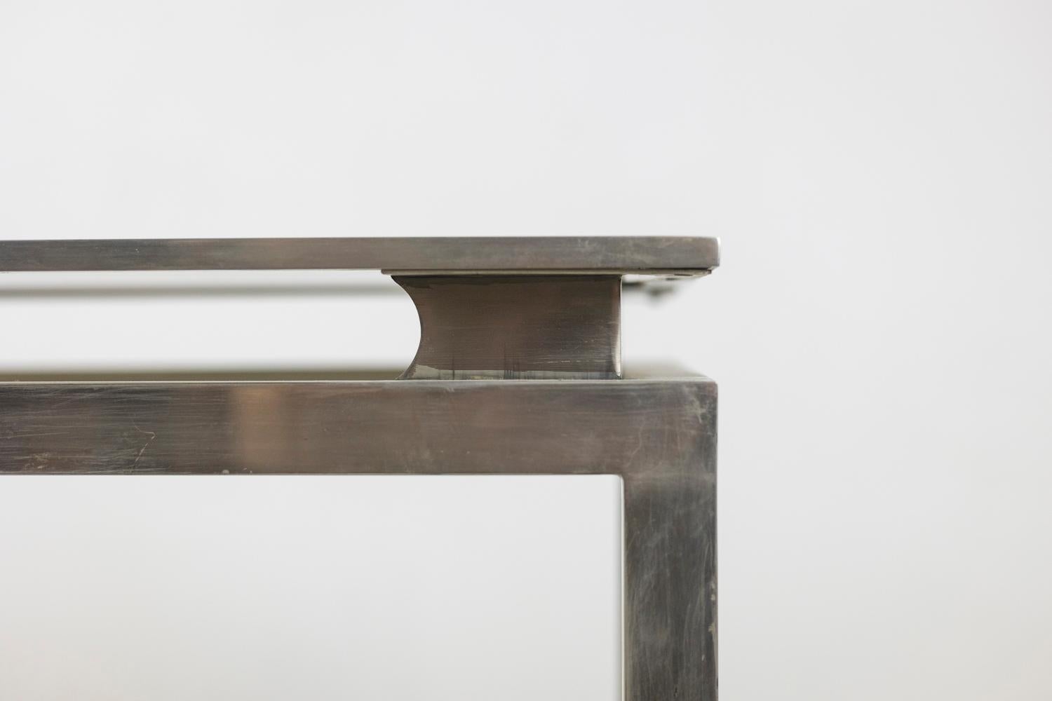 Maison Jansen, Console in brushed metal and glass, 1970s For Sale 1