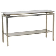 Vintage Maison Jansen, Console in brushed metal and glass, 1970s