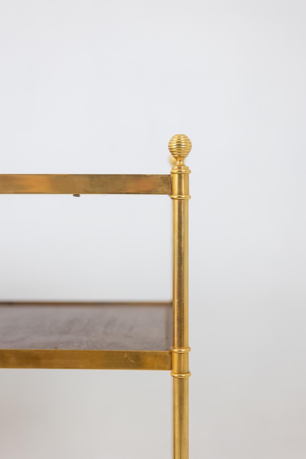 Maison Jansen. Console in gilded brass and tan leather. 1970s. For Sale 1