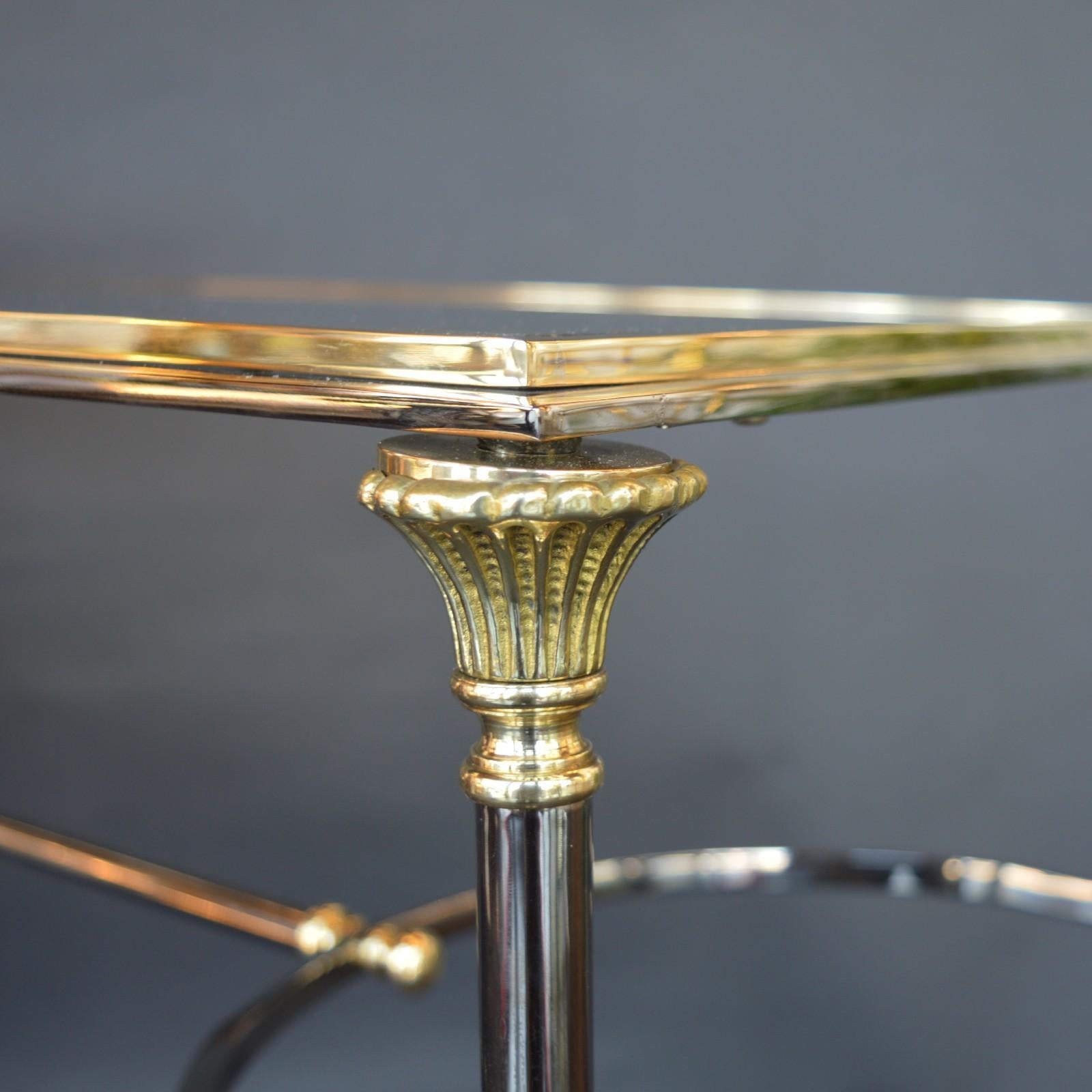 Maison Jansen console table brass chrome and glass top.