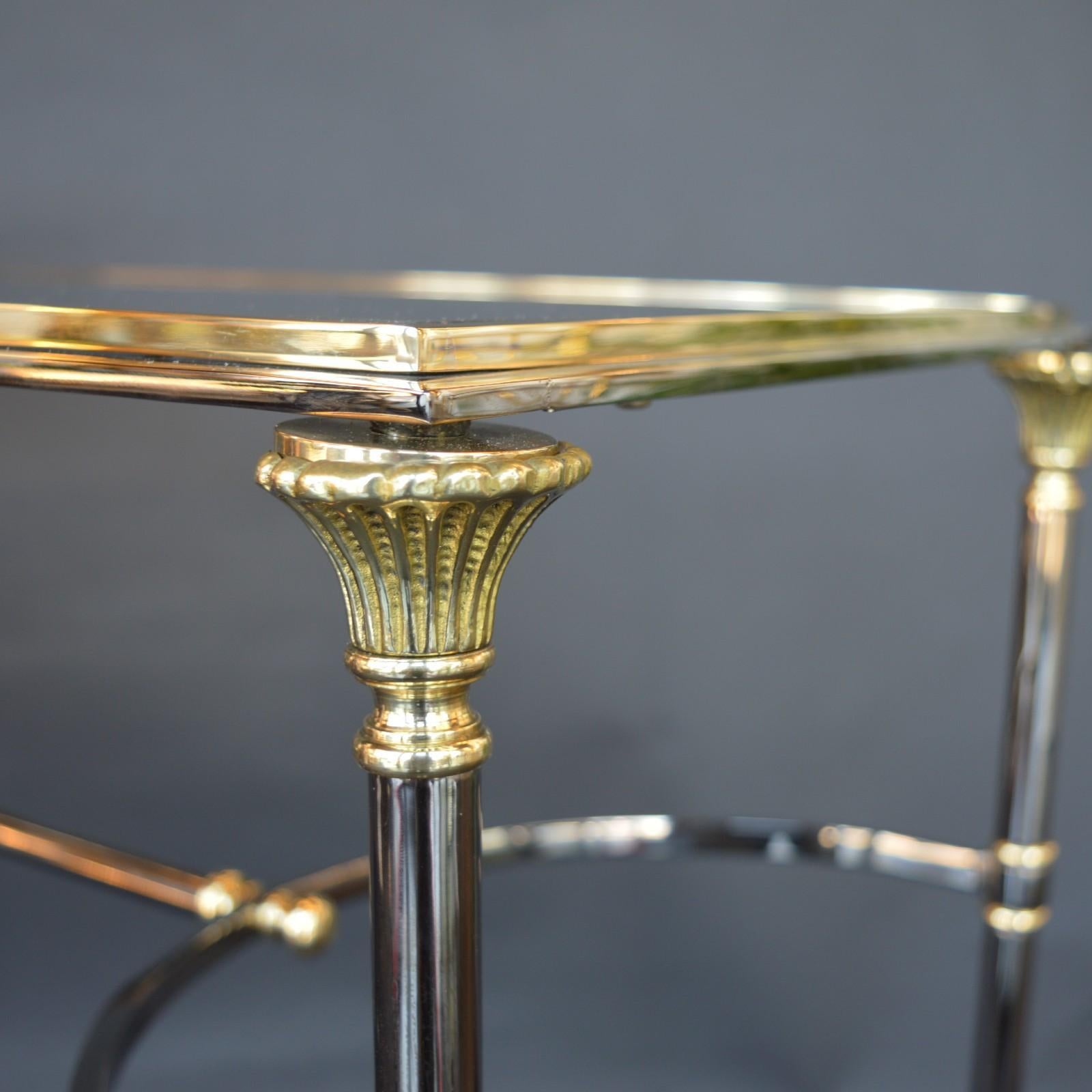 Maison Jansen Console Table Brass chrome and glass Top In Good Condition In Los Angeles, CA