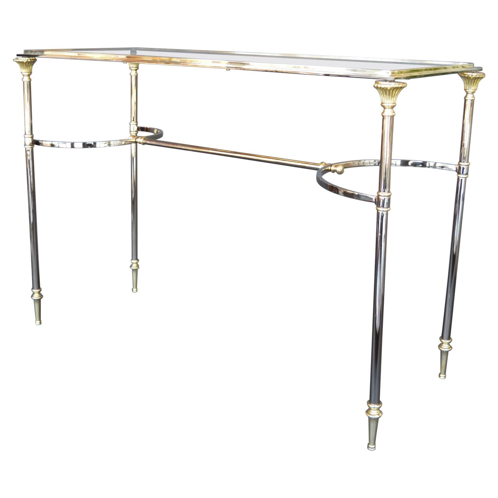 Maison Jansen Console Table Brass chrome and glass Top