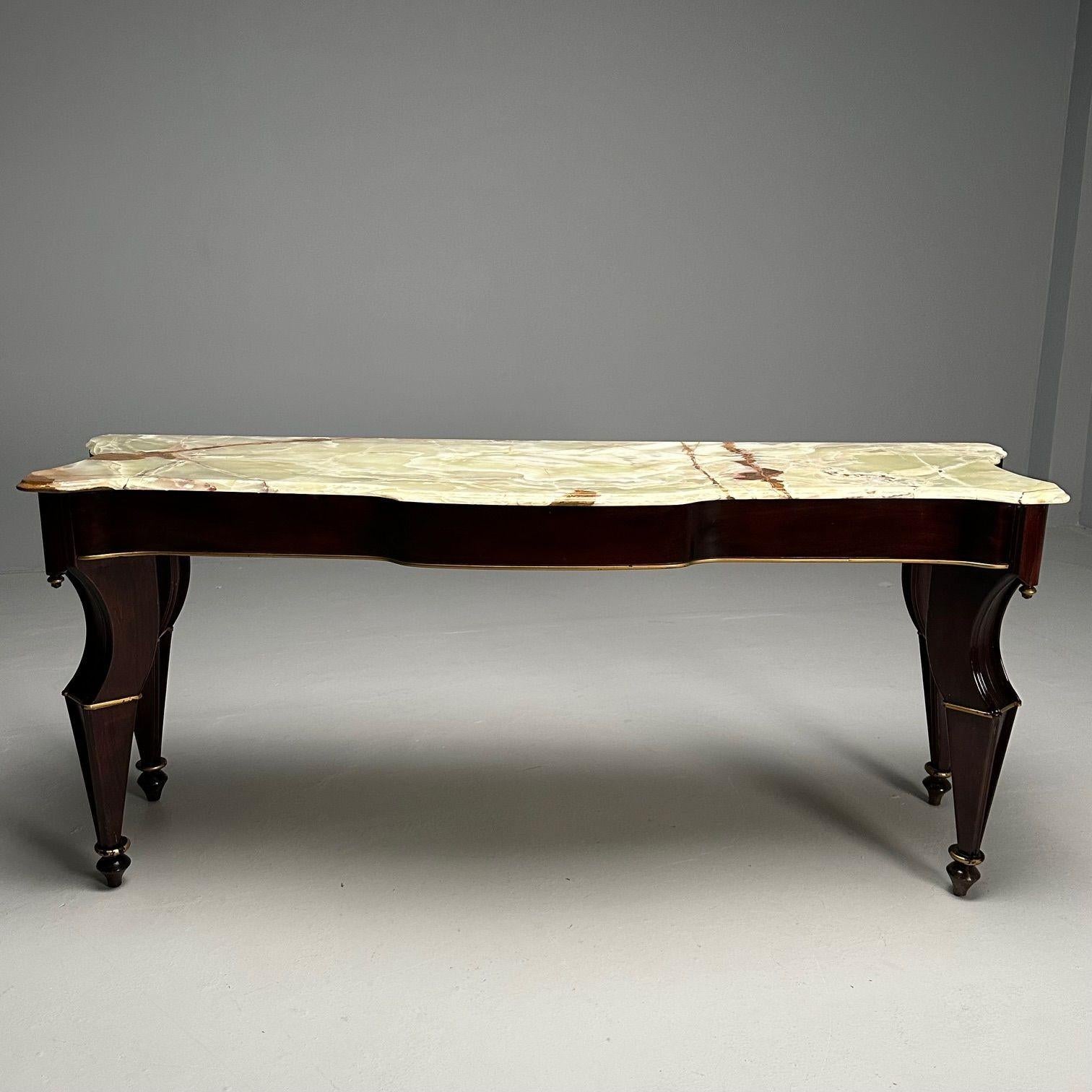 Hollywood Regency Maison Jansen, Console Table, Mahogany, Onyx Marble, Giltwood, France, 1940s  For Sale