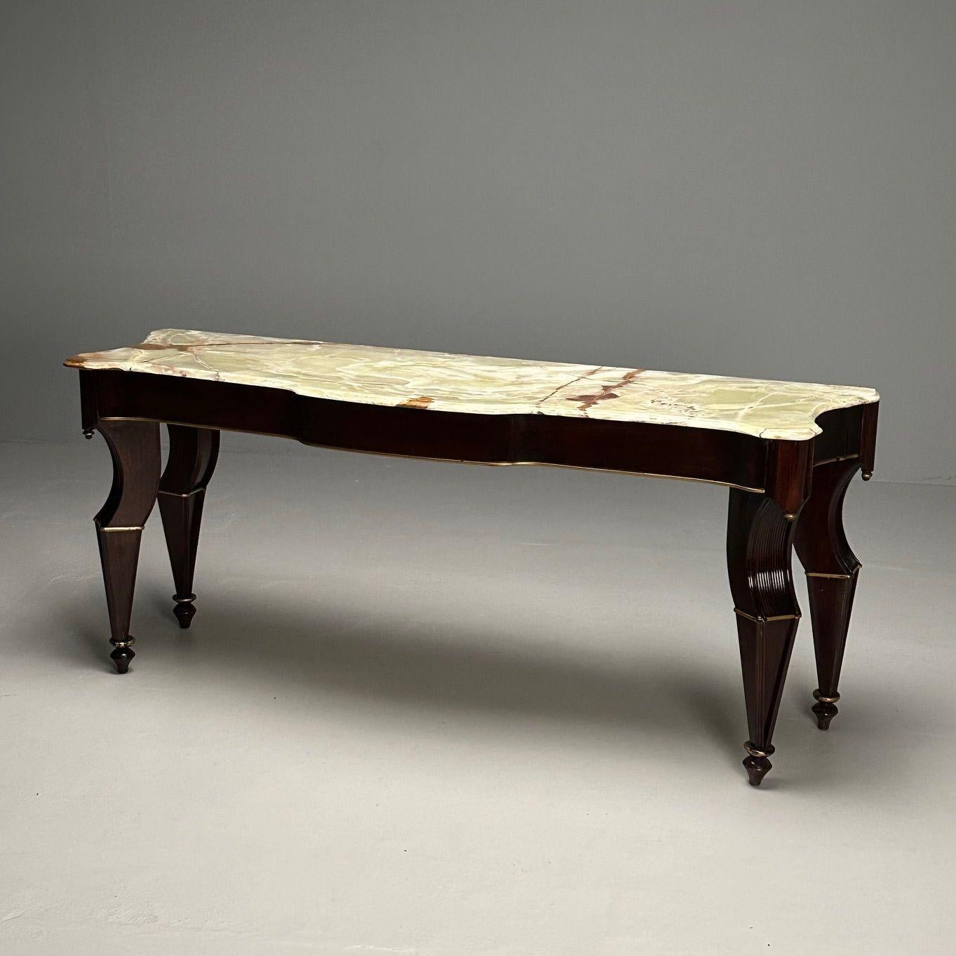 French Maison Jansen, Console Table, Mahogany, Onyx Marble, Giltwood, France, 1940s  For Sale