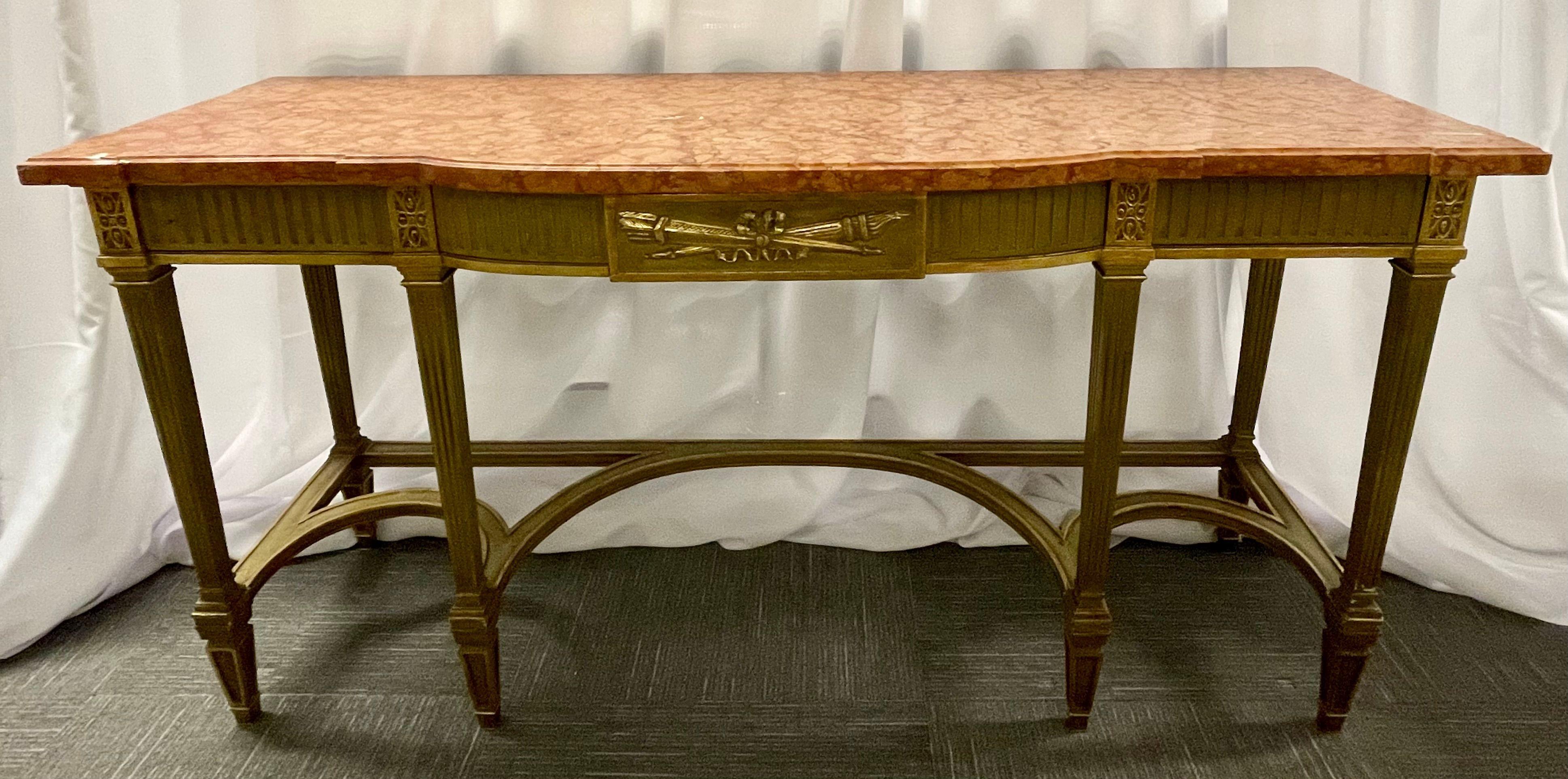 Maison Jansen Console with Six Raised Legs and Marble Top In Excellent Condition For Sale In Stamford, CT