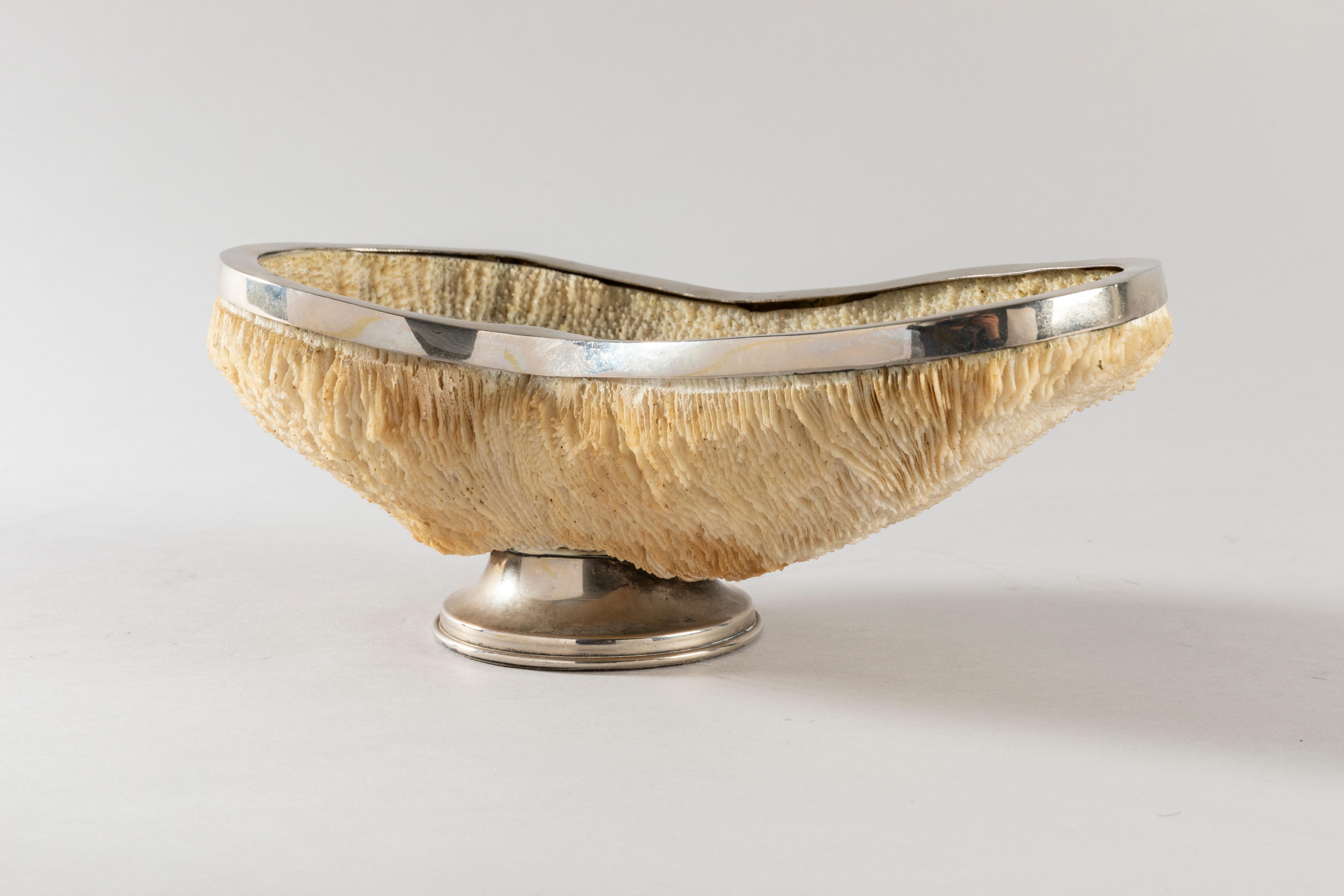 Famous Parisian firm, Jansen, has been created timeless, elegant pieces from 1900s until today, for exclusive clientele. This natural coral is encircled in silver, it will make a beautiful pin-tray.