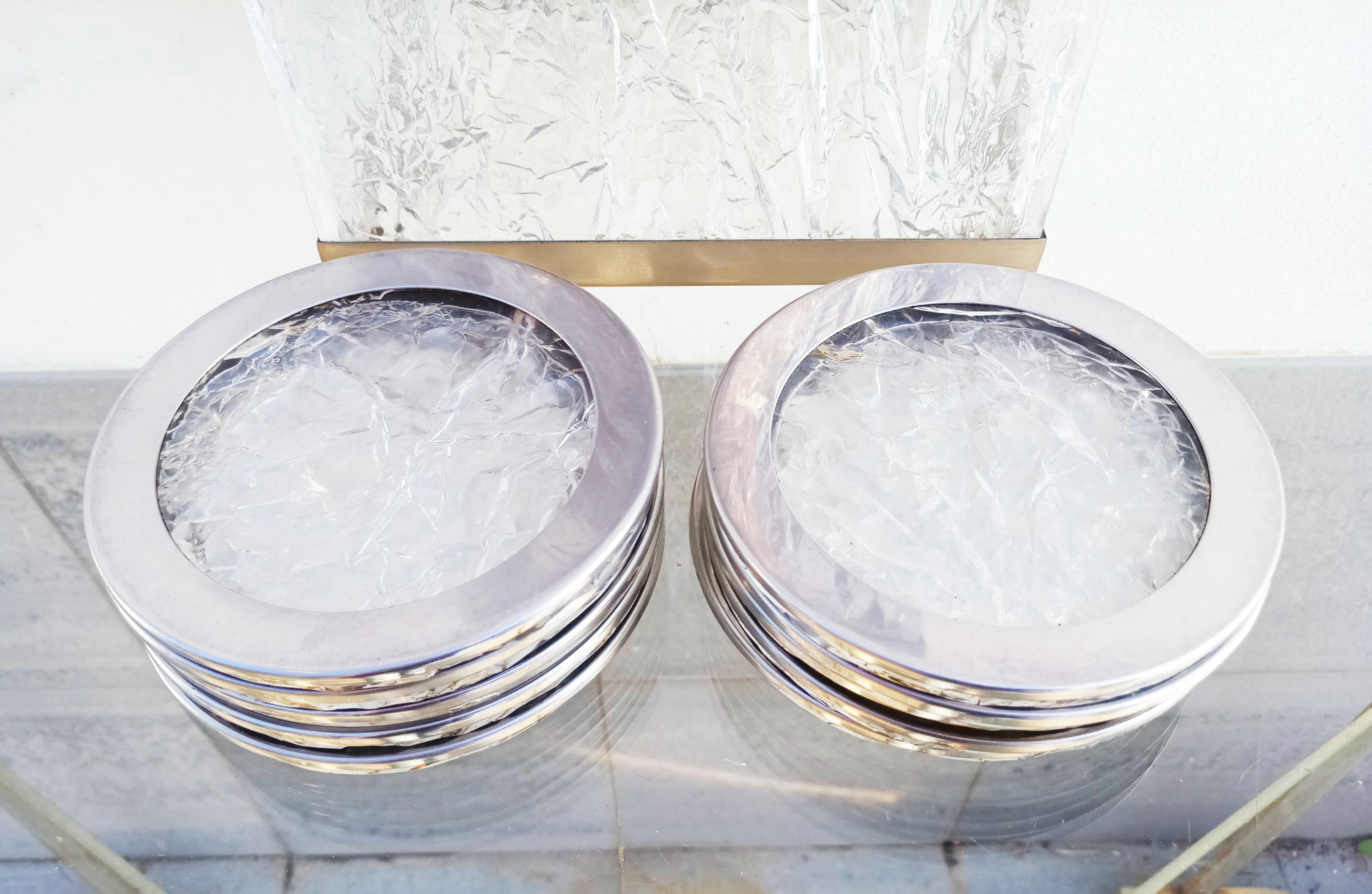 20th Century Maison Jansen Cracked Lucite Ice Bucket and Coasters, France, 1970s