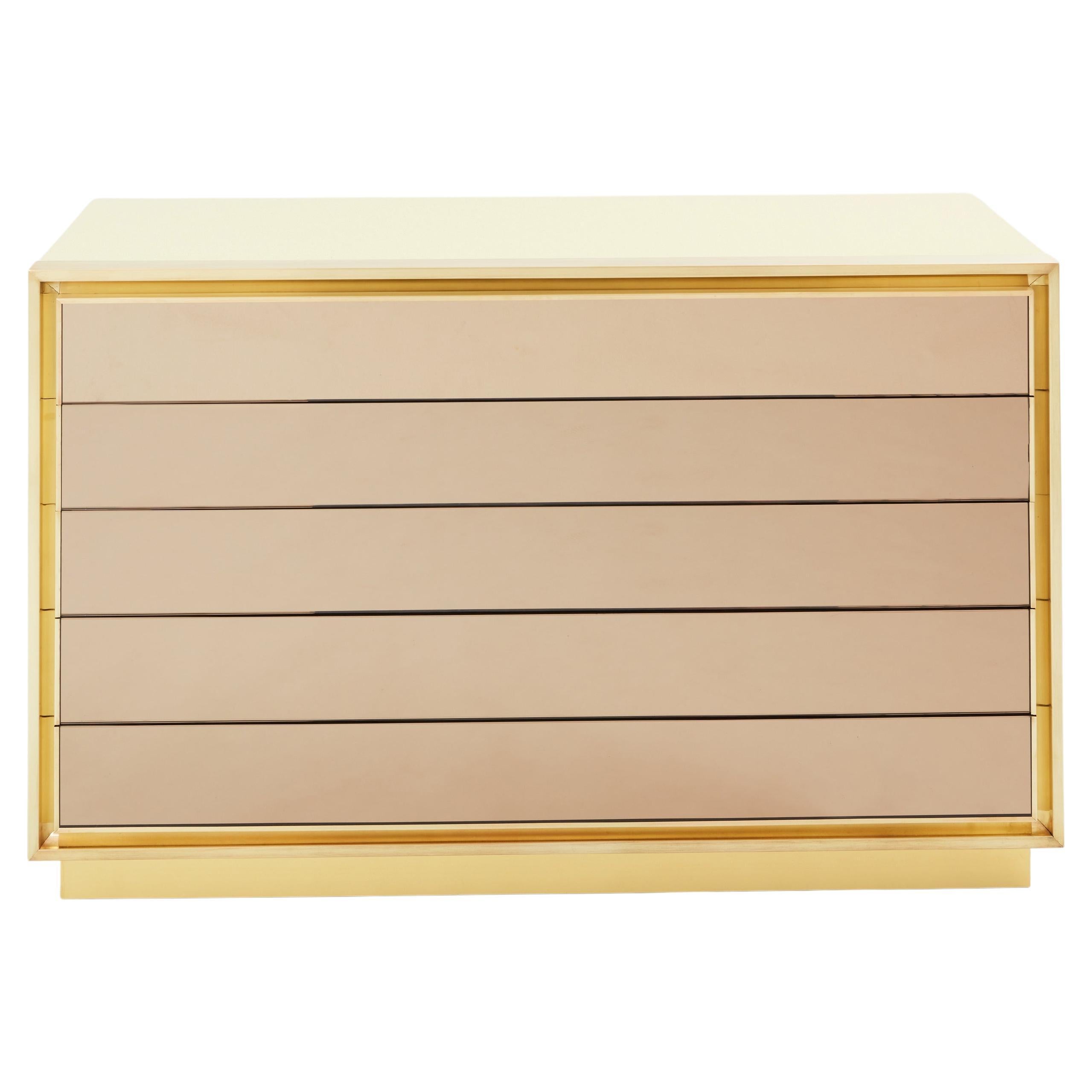 Maison Jansen cream lacquer brass mirrored chest of drawers 1970s For Sale