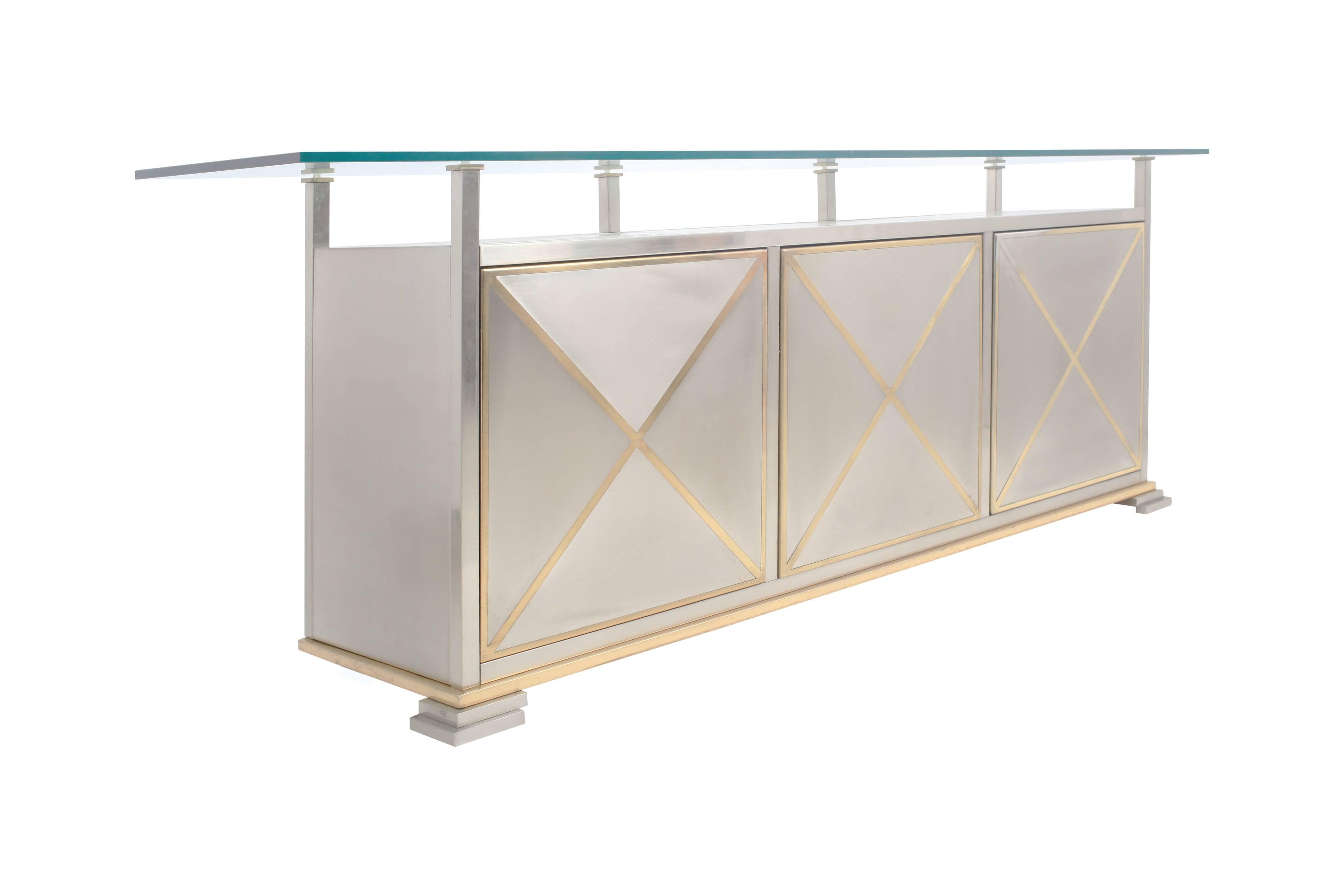 Regency Maison Jansen Credenza with Clear Glass Top