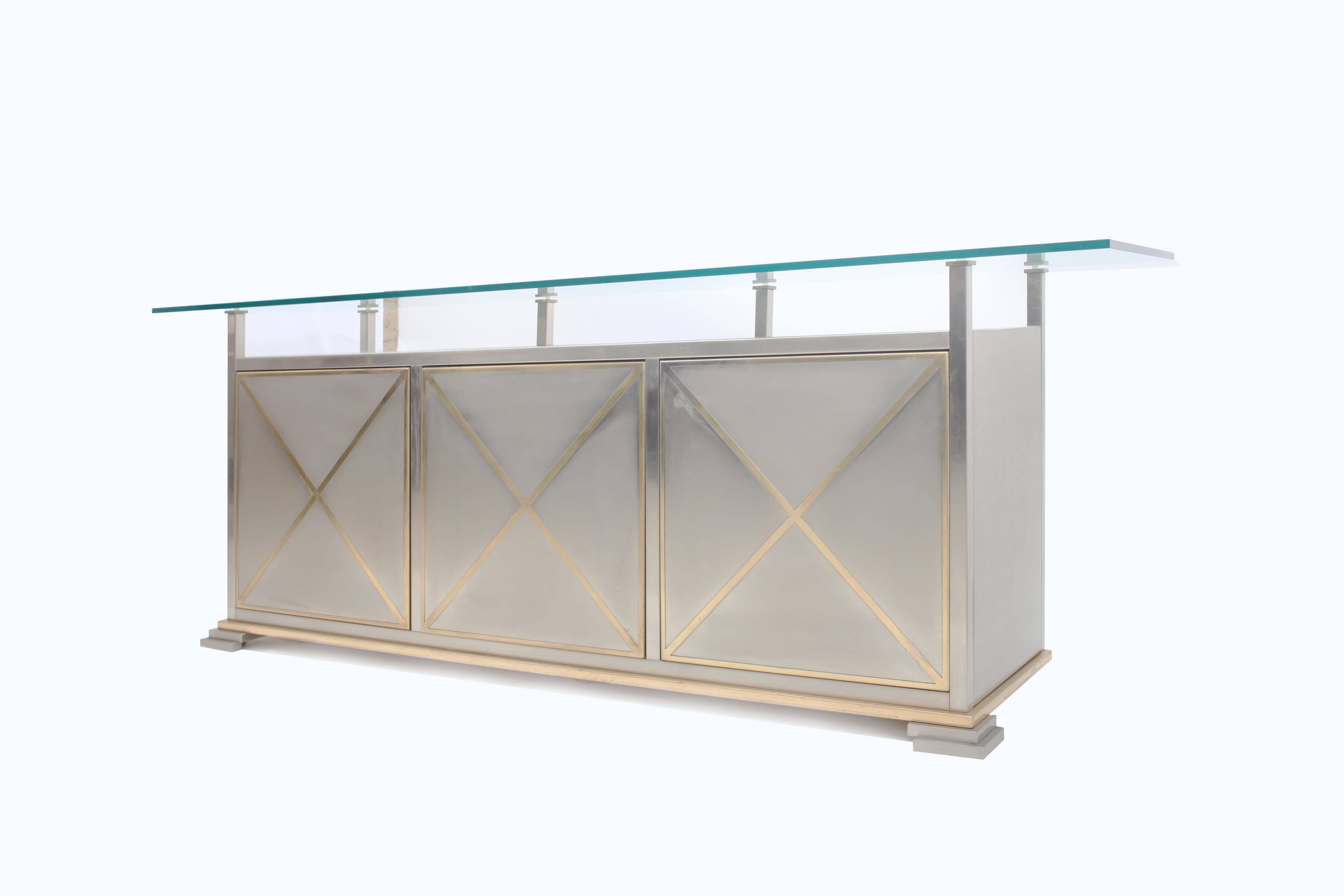 French Maison Jansen Credenza with Clear Glass Top