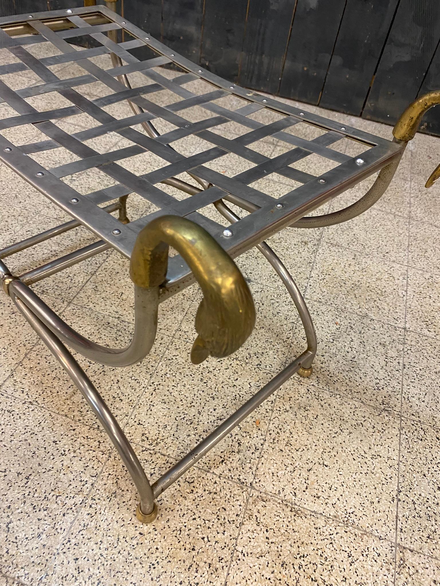 Maison Jansen, Curulle Stool in Steel and Brass, circa 1950/1960 For Sale 4