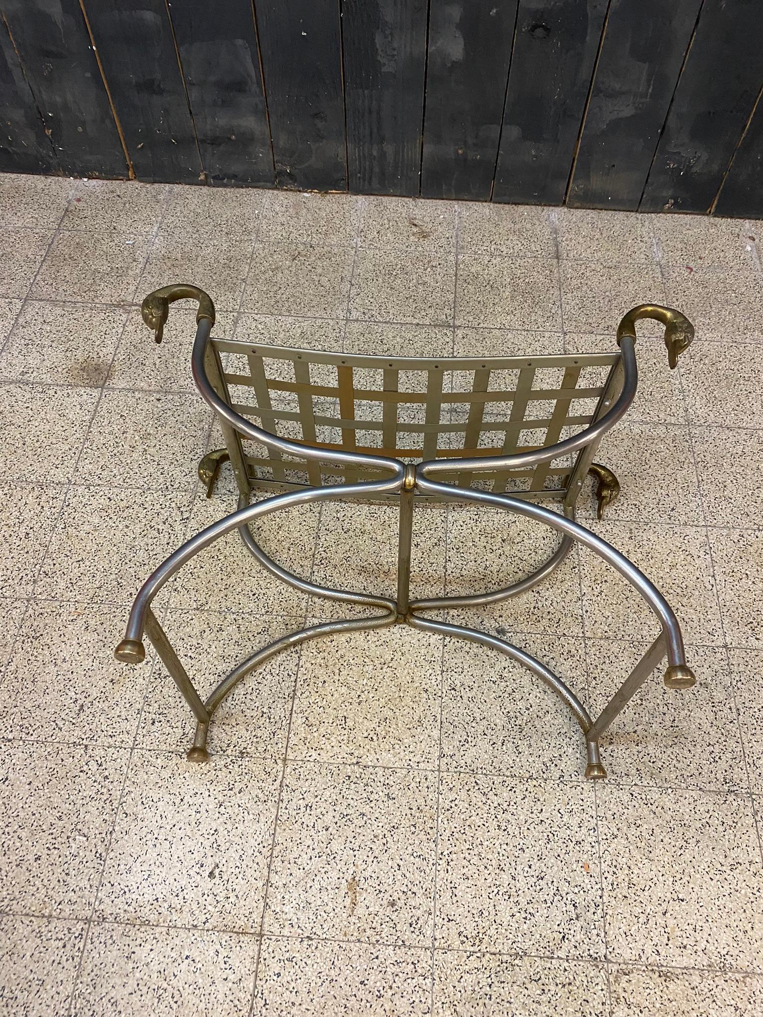 Maison Jansen, Curulle Stool in Steel and Brass, circa 1950/1960 For Sale 6