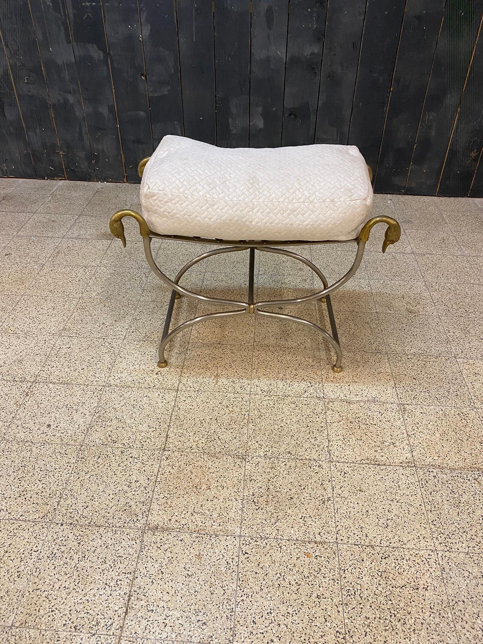 Maison Jansen, Curulle Stool in Steel and Brass, circa 1950/1960 For Sale 7