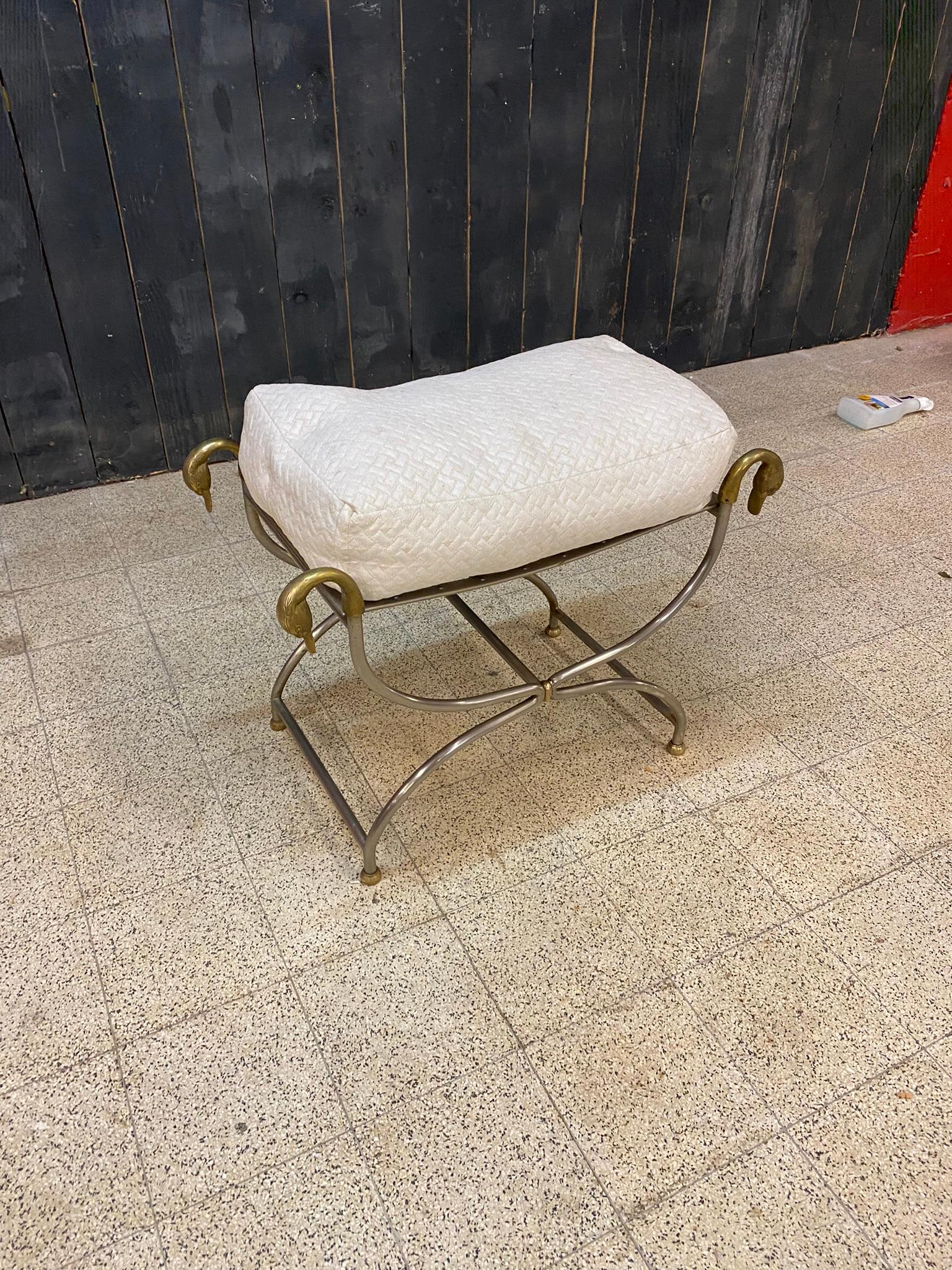 Maison Jansen, Curulle Stool in Steel and Brass, circa 1950/1960 For Sale 8