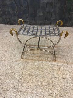 Maison Jansen, Curulle Hocker aus Stahl und Messing, um 1950/1960