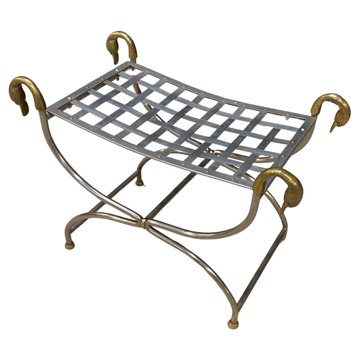 Maison Jansen, Curulle Stool in Steel and Brass, circa 1950/1960 For Sale