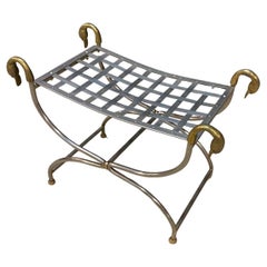 Retro Maison Jansen, Curulle Stool in Steel and Brass, circa 1950/1960