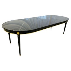 Mesa de Comedor Maison Jansen, Lacada en Negro, Estilo Luis XVI, Montada en Bronce