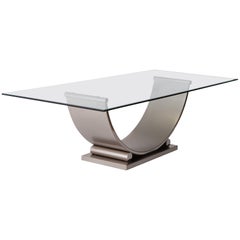 Maison Jansen dining table in Brushed Steel, 1970s