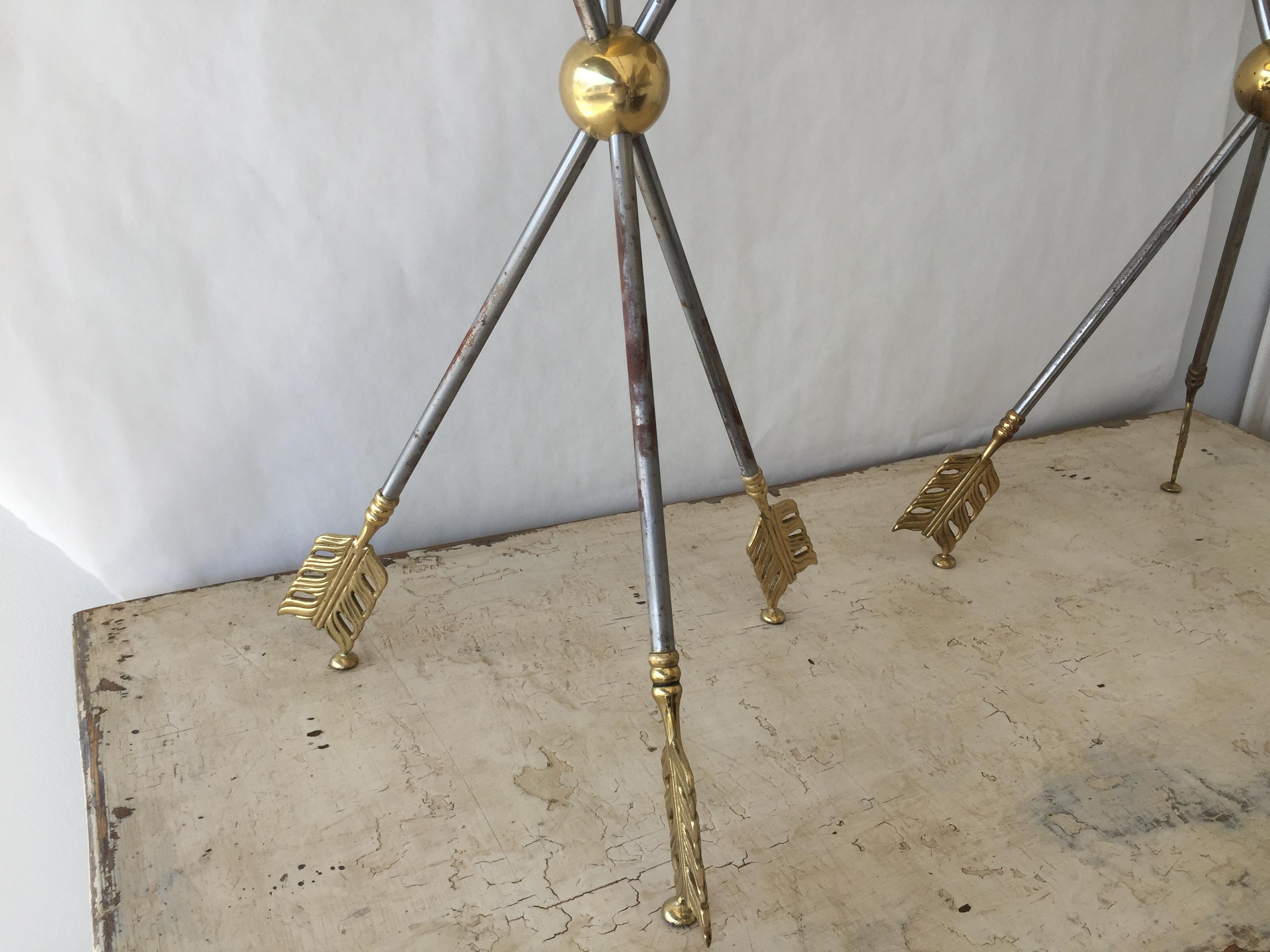 Maison Jansen Directoire Arrow Sidetables with Original Brass Trays, Pair 1