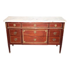 Signierte Maison Jansen Directoire-Kommode aus Mahagoni mit 3 Schubladen aus Bronze