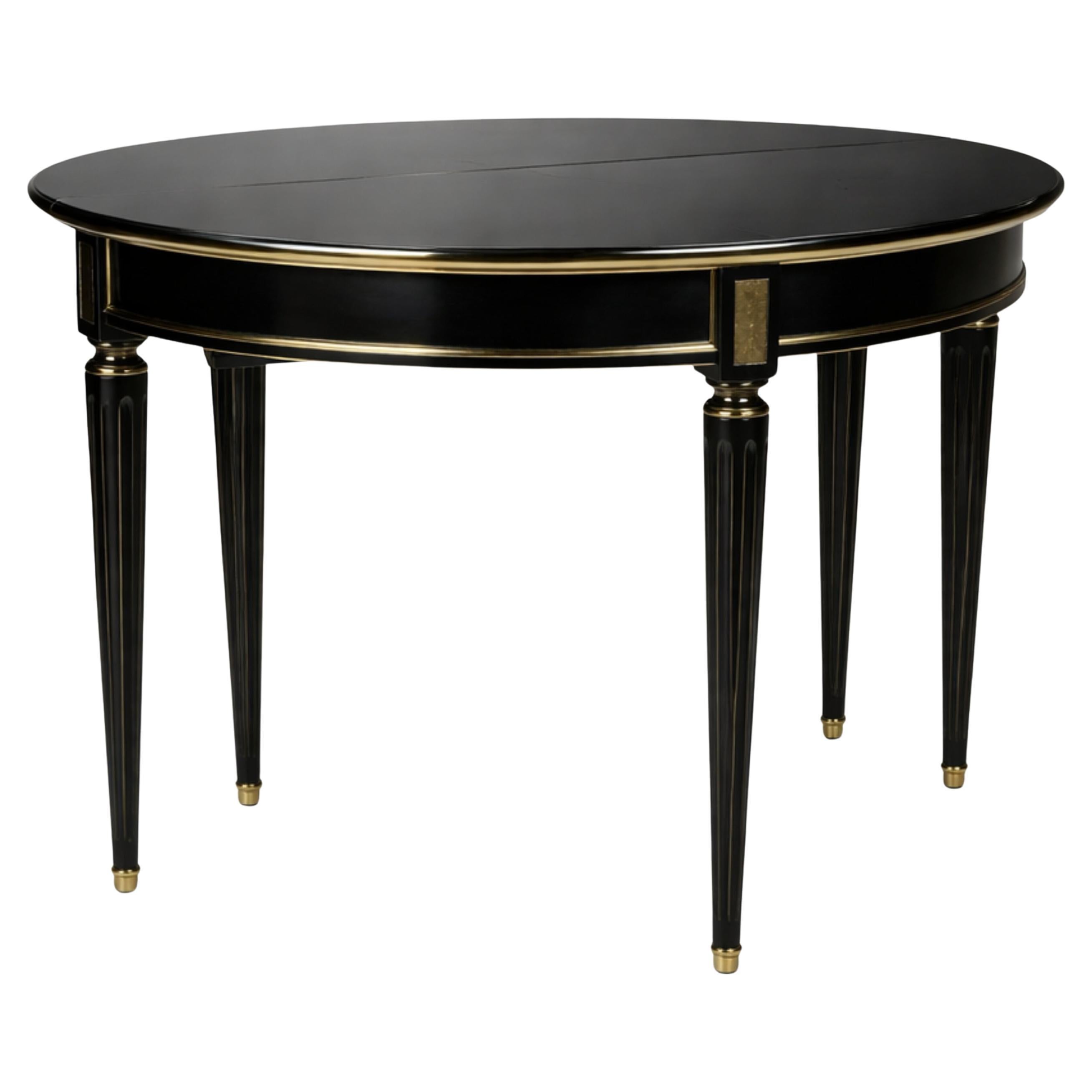 Maison Jansen Directoire Style Black Lacquer Dining Table, 20th Century