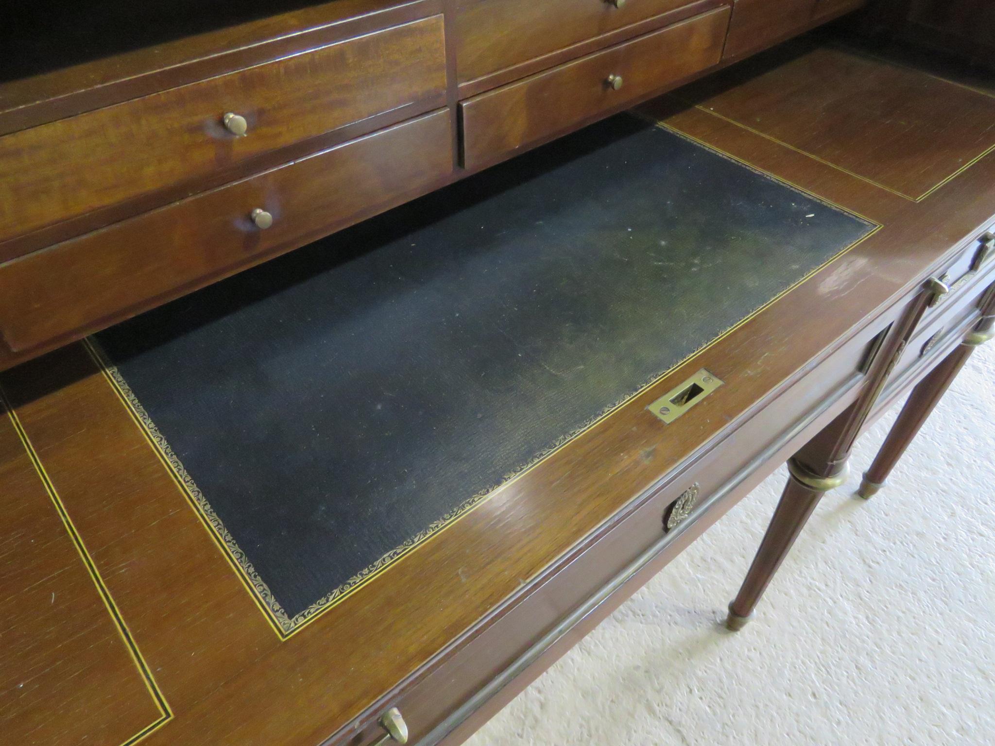 Large Maison Jansen Directoire Mahogany and Bronze Ormolu Cylinder Desk In Good Condition For Sale In Swedesboro, NJ