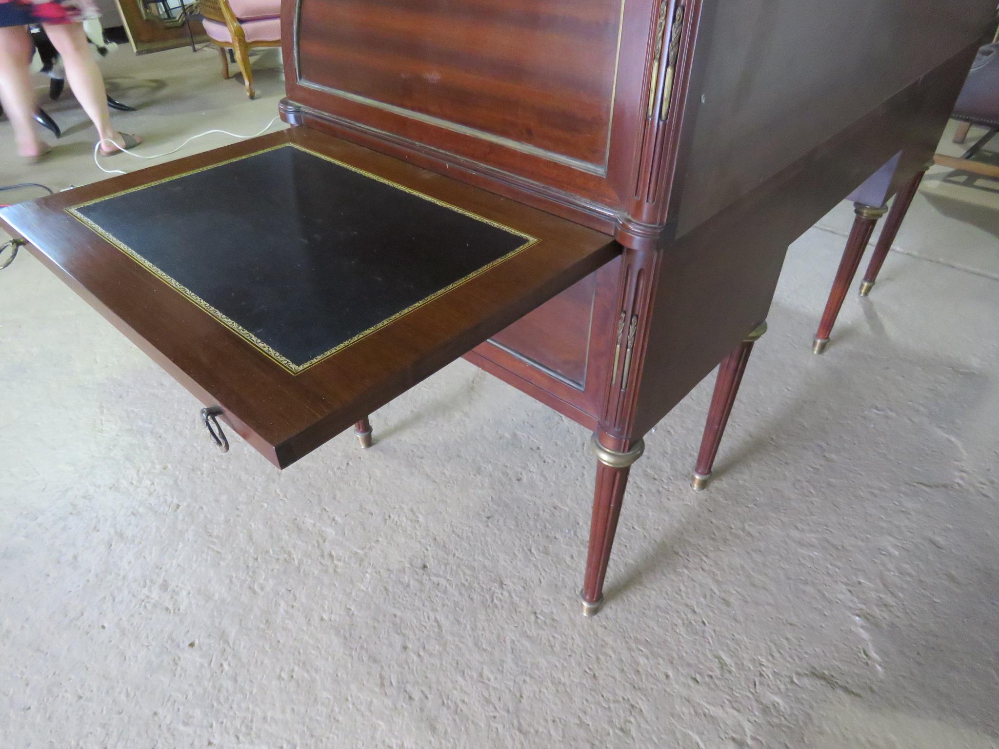 Large Maison Jansen Directoire Mahogany and Bronze Ormolu Cylinder Desk For Sale 3