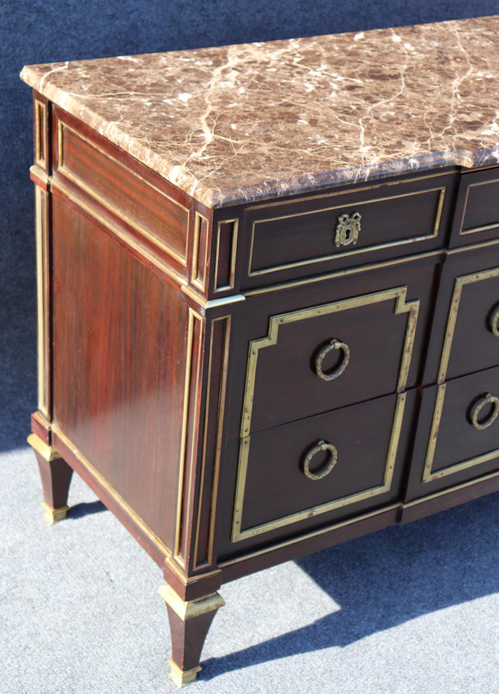 French Large Mahogany Maison Jansen Directoire Style Marble Top Commode