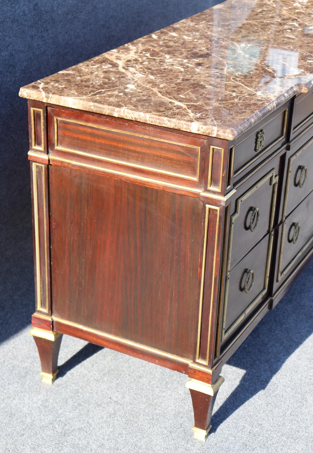 Large Mahogany Maison Jansen Directoire Style Marble Top Commode In Good Condition In Swedesboro, NJ
