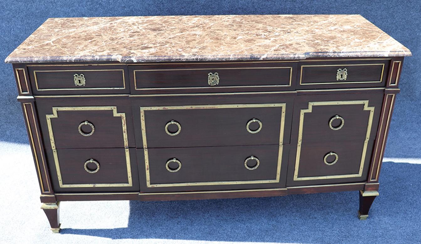 20th Century Large Mahogany Maison Jansen Directoire Style Marble Top Commode