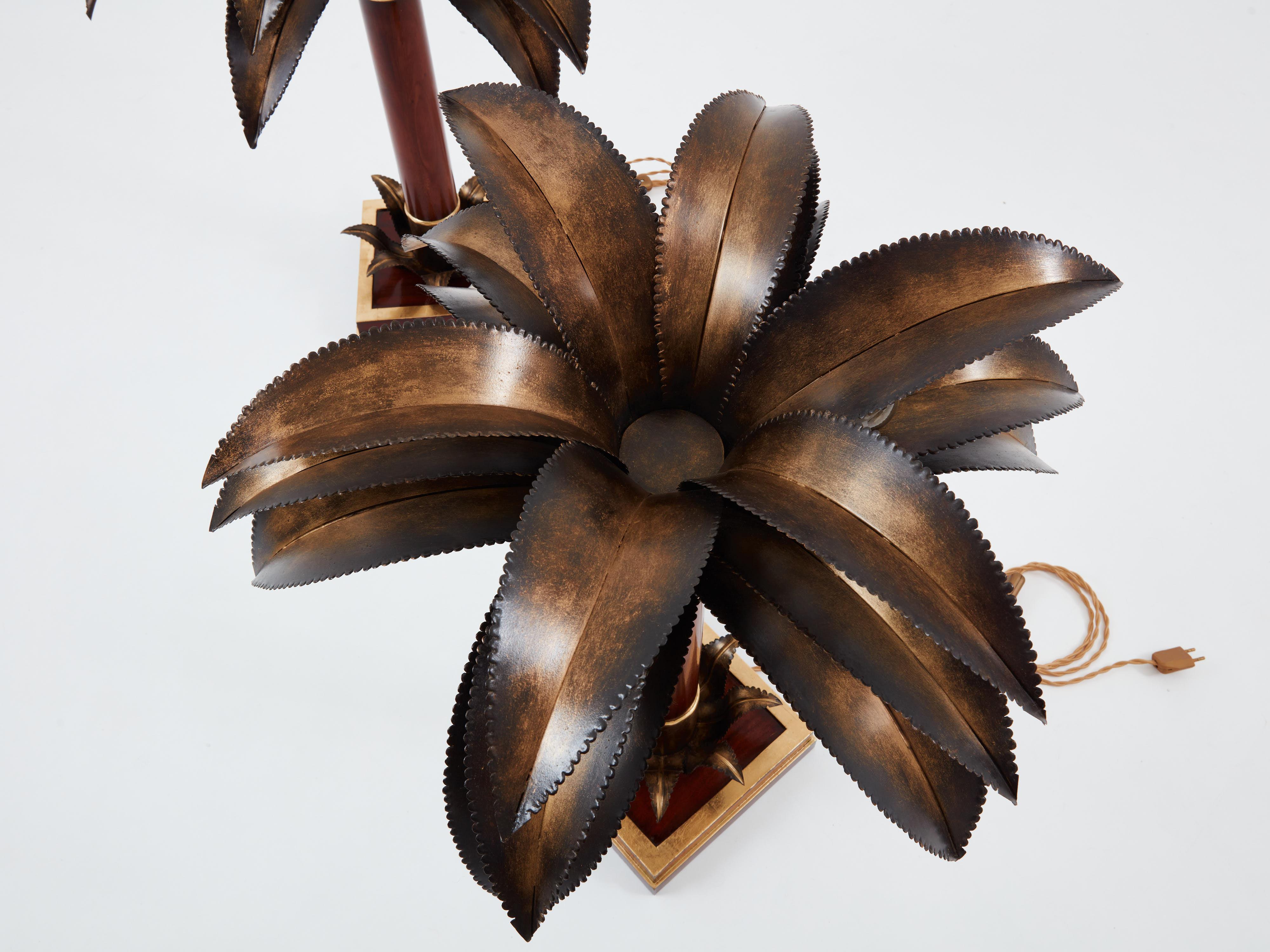 Maison Jansen early palm tree lamps mahogany bronze 1960 In Good Condition For Sale In Paris, IDF