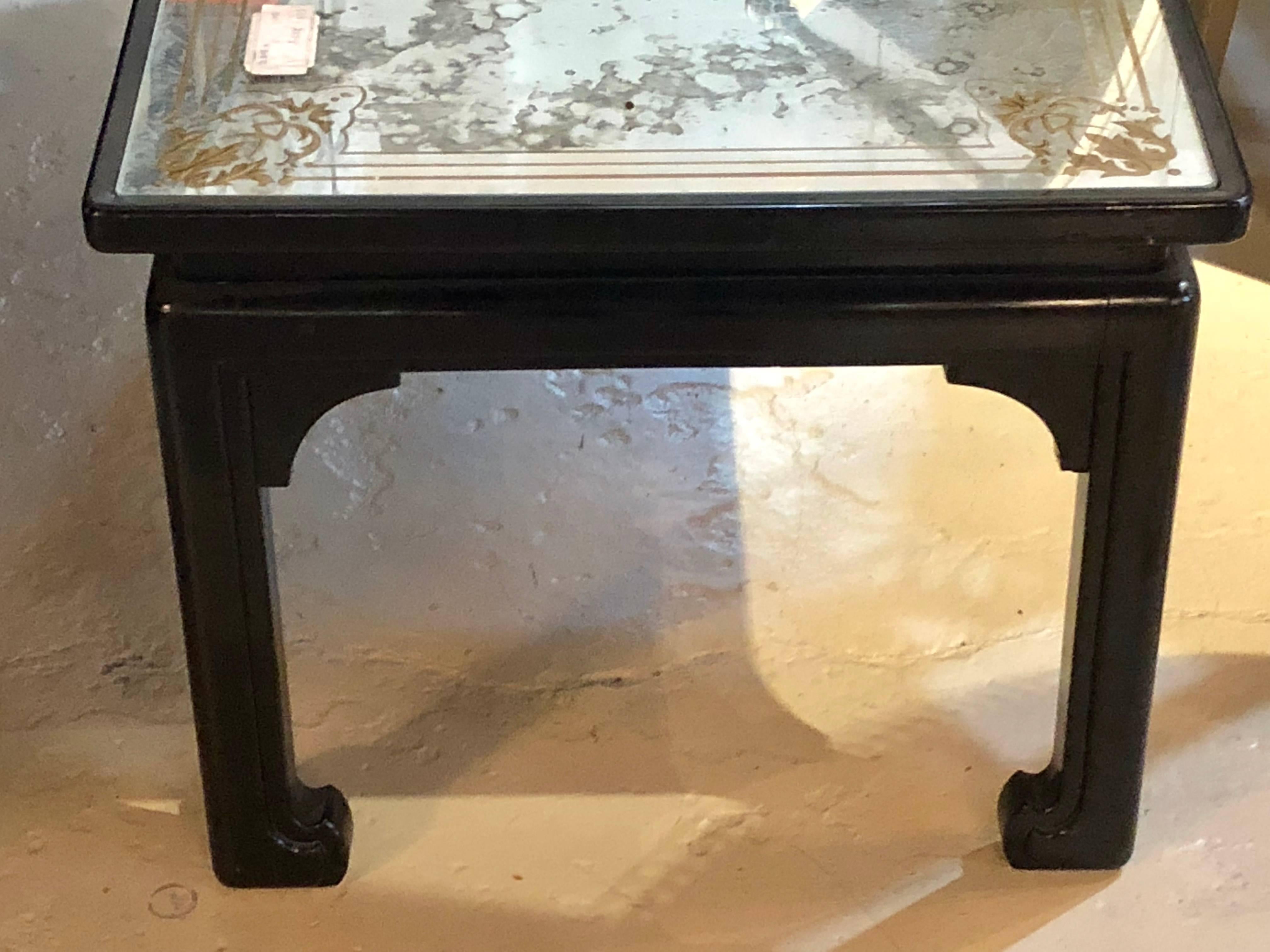 Maison Jansen Ebonized Coffee or Cocktail Table Chinoiserie Style Églomisé Glass In Good Condition In Stamford, CT