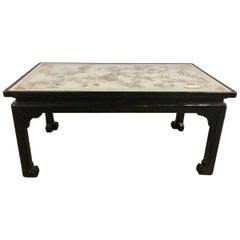 Maison Jansen Ebonized Coffee or Cocktail Table Chinoiserie Style Églomisé Glass