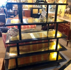 Maison Jansen Ebonized Étagère Five-Tier Shelves Églomisé Gilt Glass Inserts