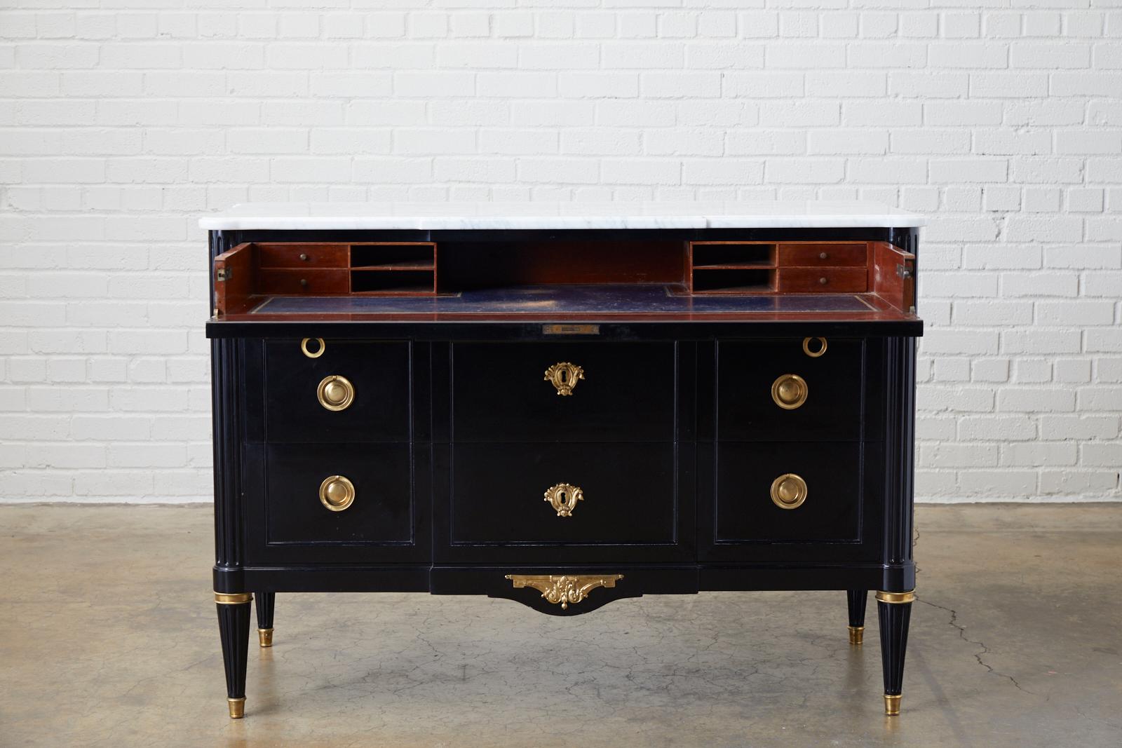 Louis XVI Maison Jansen Ebonized Marble Top Commode Escritoire