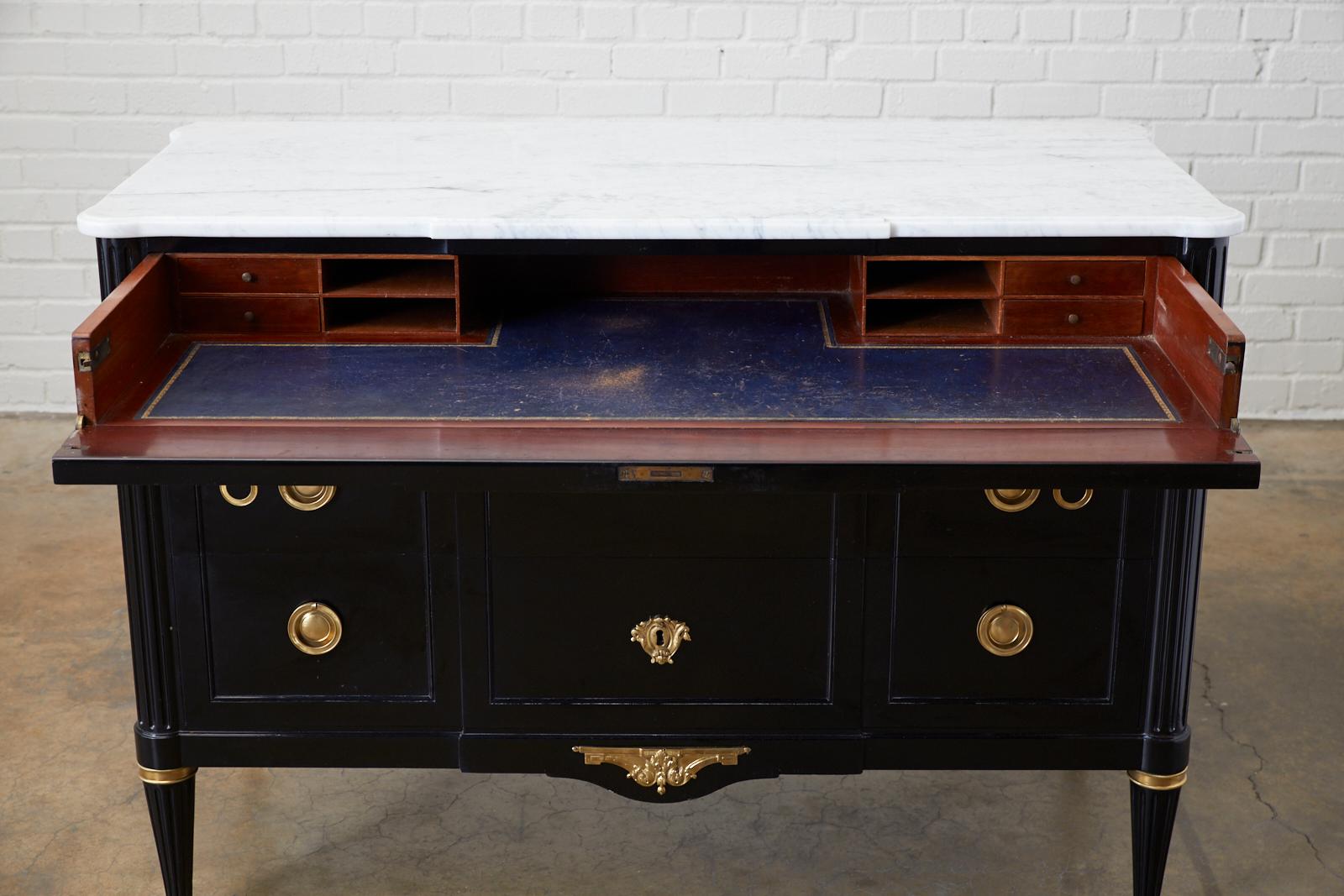 French Maison Jansen Ebonized Marble Top Commode Escritoire