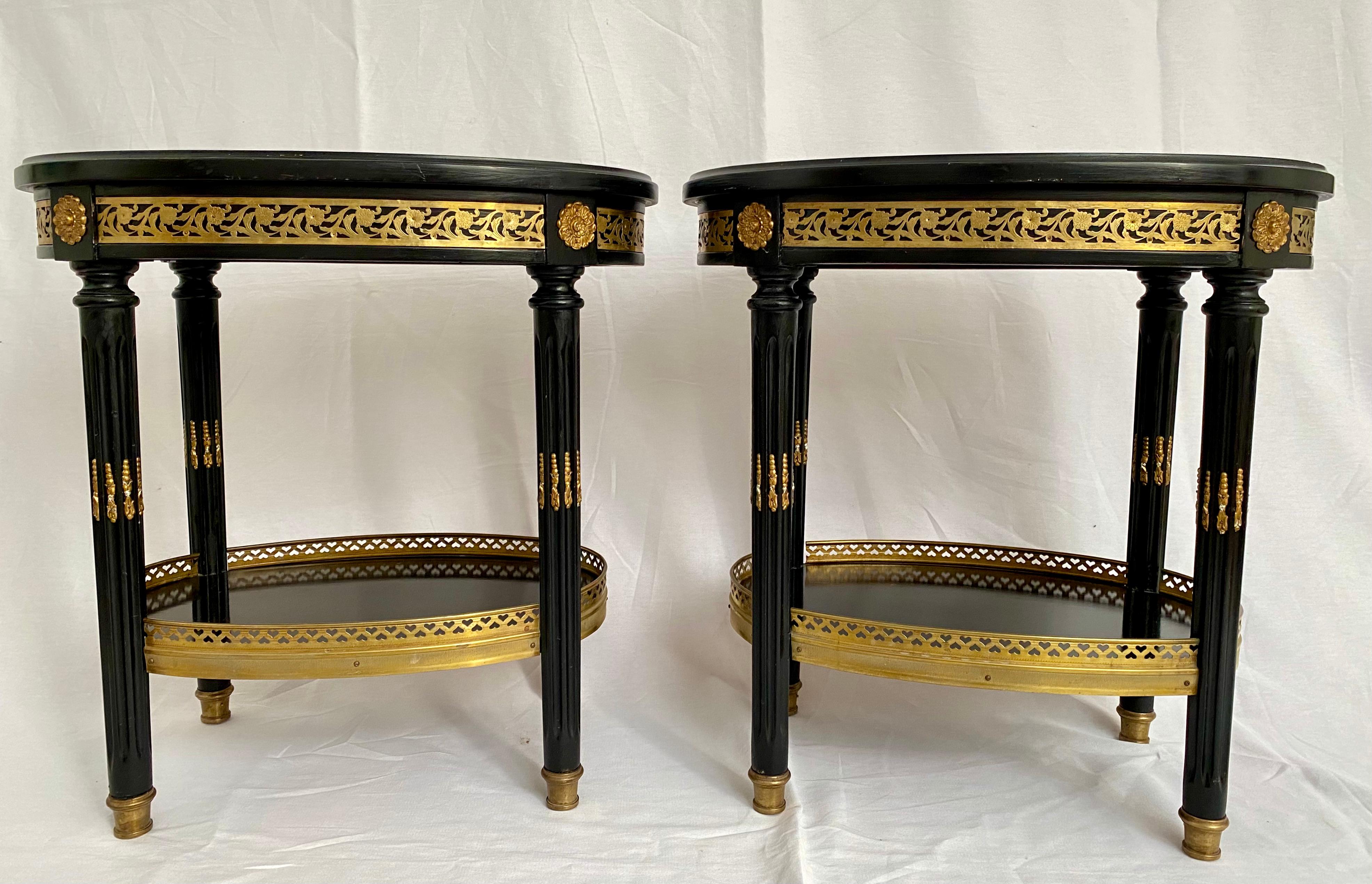 Maison Jansen Ebonized Pair of Stamped Side Tables, Hollywood Regency, French For Sale 13