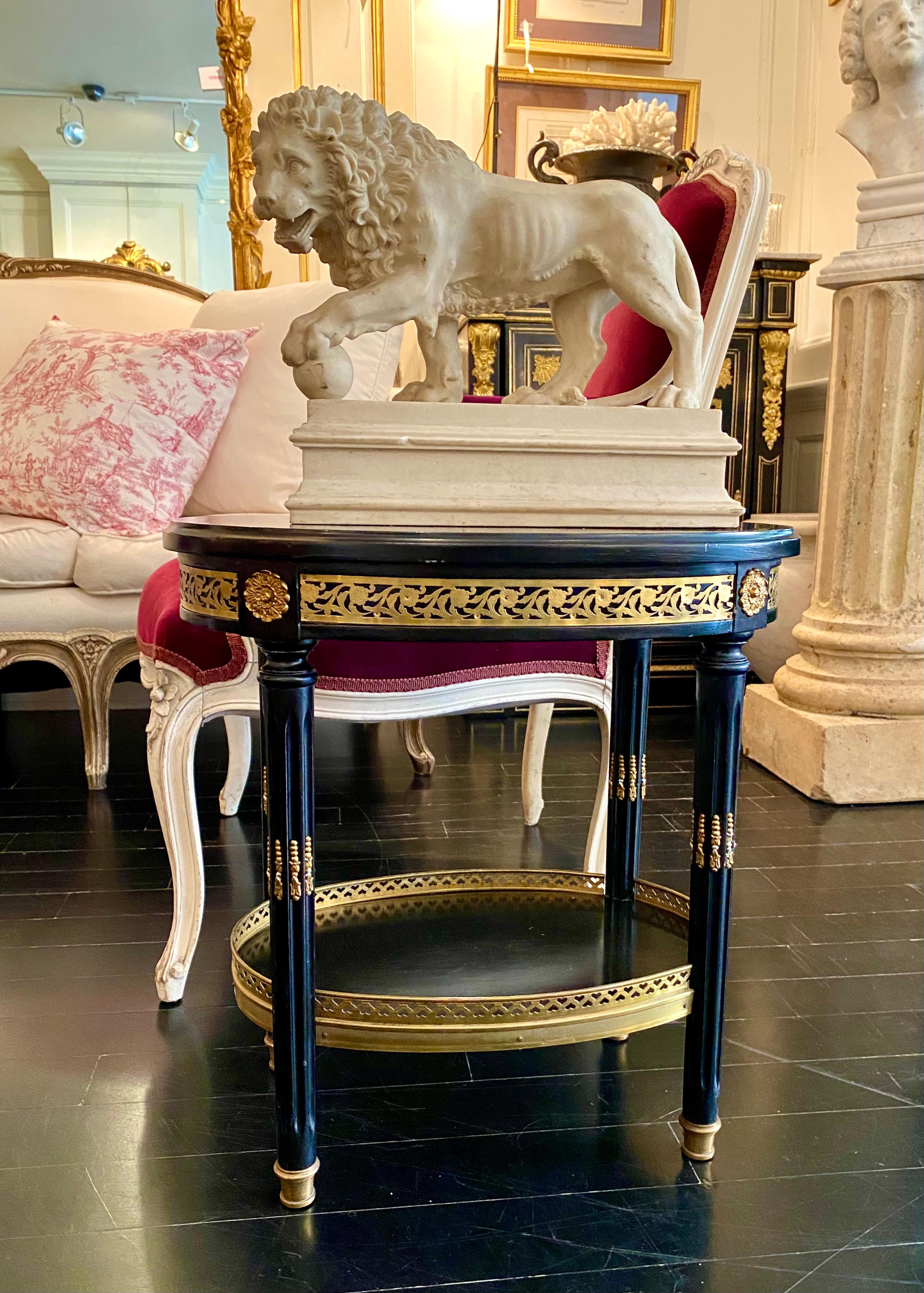 Louis XVI Maison Jansen Ebonized Pair of Stamped Side Tables, Hollywood Regency, French